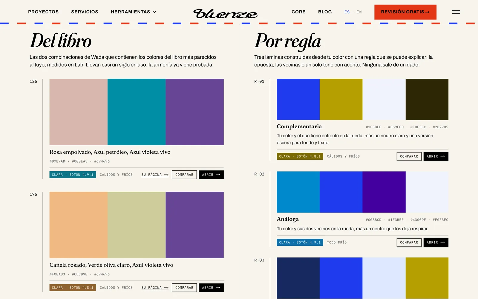 Captura de bluenze.com: Paletas: dos láminas del libro y tres por regla