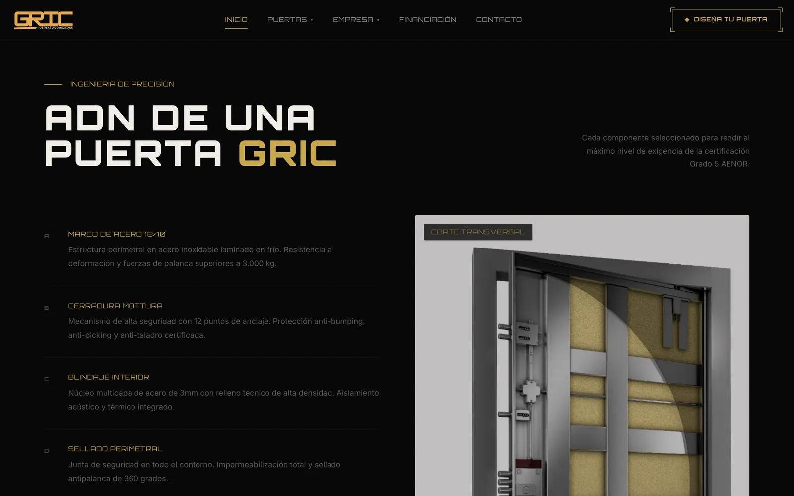 Captura de gricpuertasacorazadas.com: El ADN de una puerta GRIC, de la A a la E