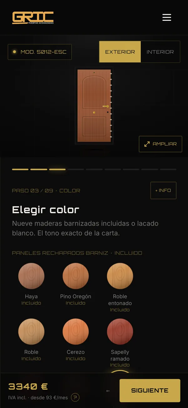 Captura de gricpuertasacorazadas.com: El configurador en el móvil