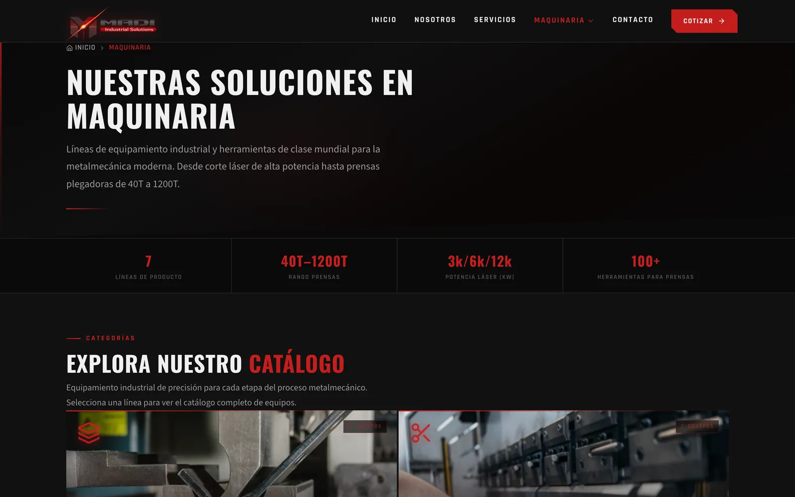Captura de madi-industrial.com: El catálogo: siete líneas