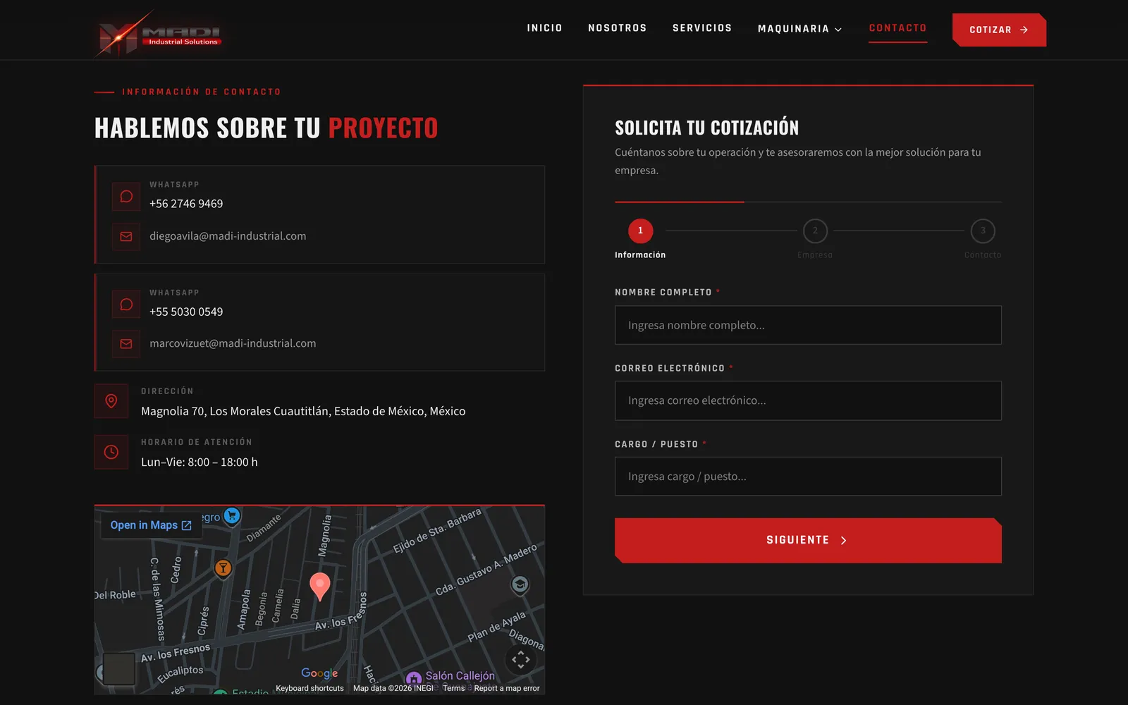 Captura de madi-industrial.com: Cotizar: paso 1 de 3