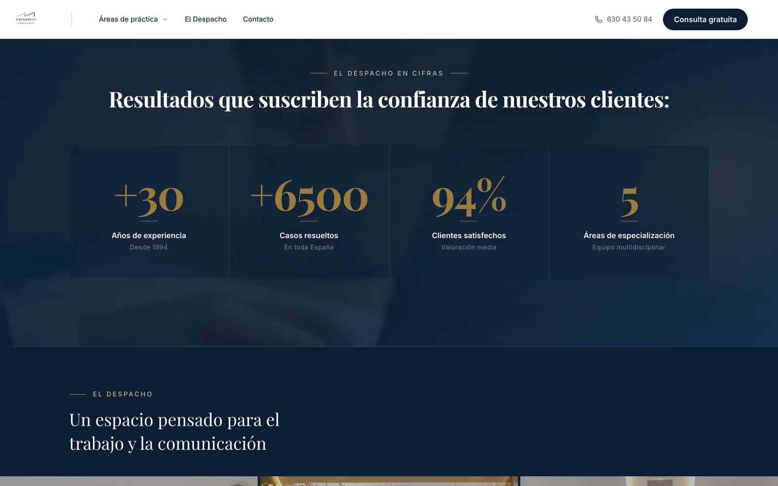 Captura de navarreteabogados.com: El despacho en cifras