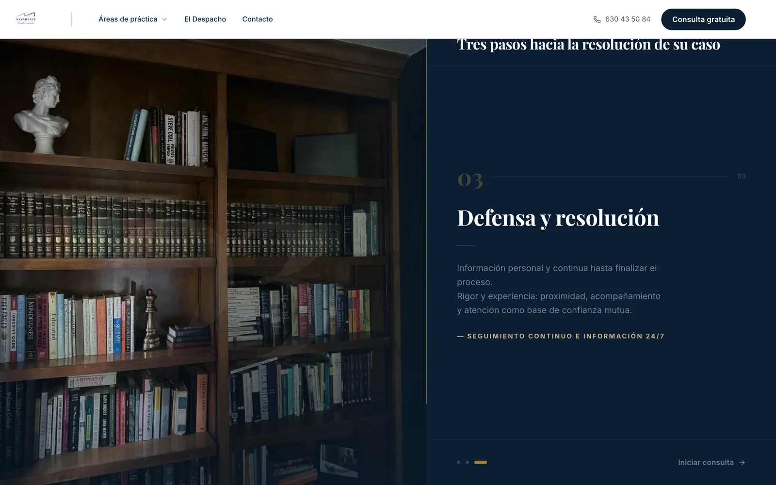 Captura de navarreteabogados.com: Paso 3 de «Cómo trabajamos»