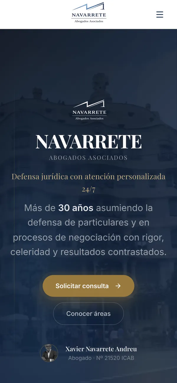 La web de Navarrete Abogados en el móvil