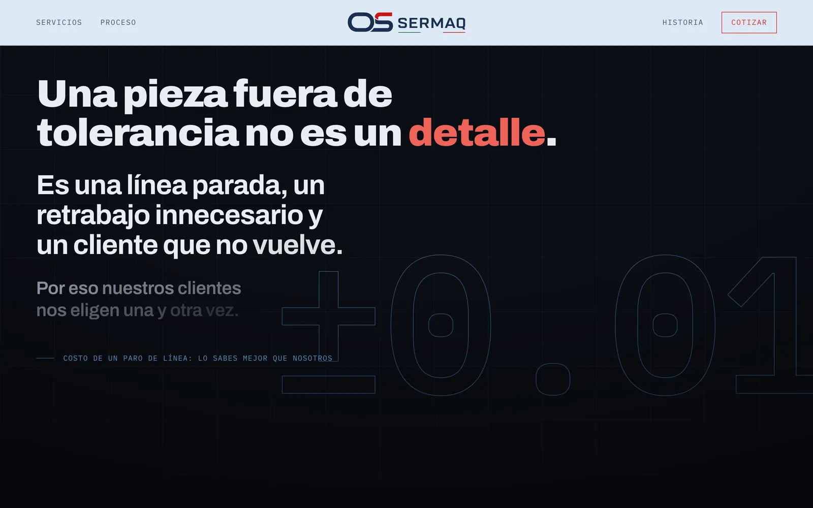 Captura de os-sermaq.com: «Una pieza fuera de tolerancia no es un detalle»