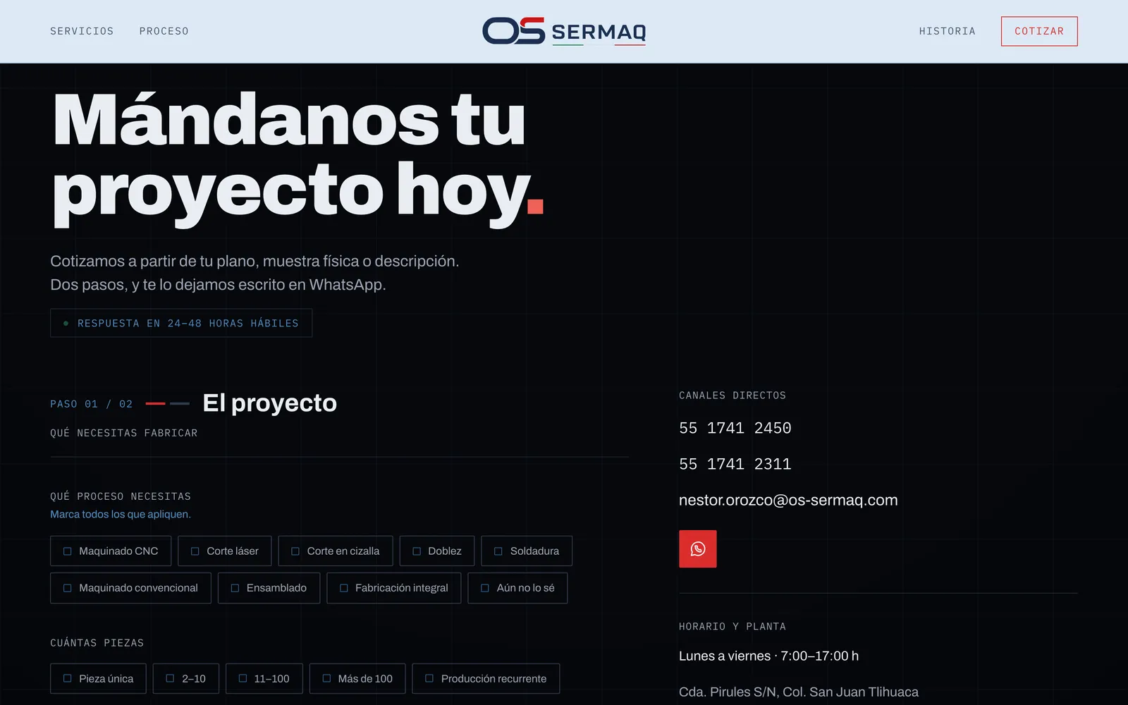 Captura de os-sermaq.com: El cotizador, en dos pasos