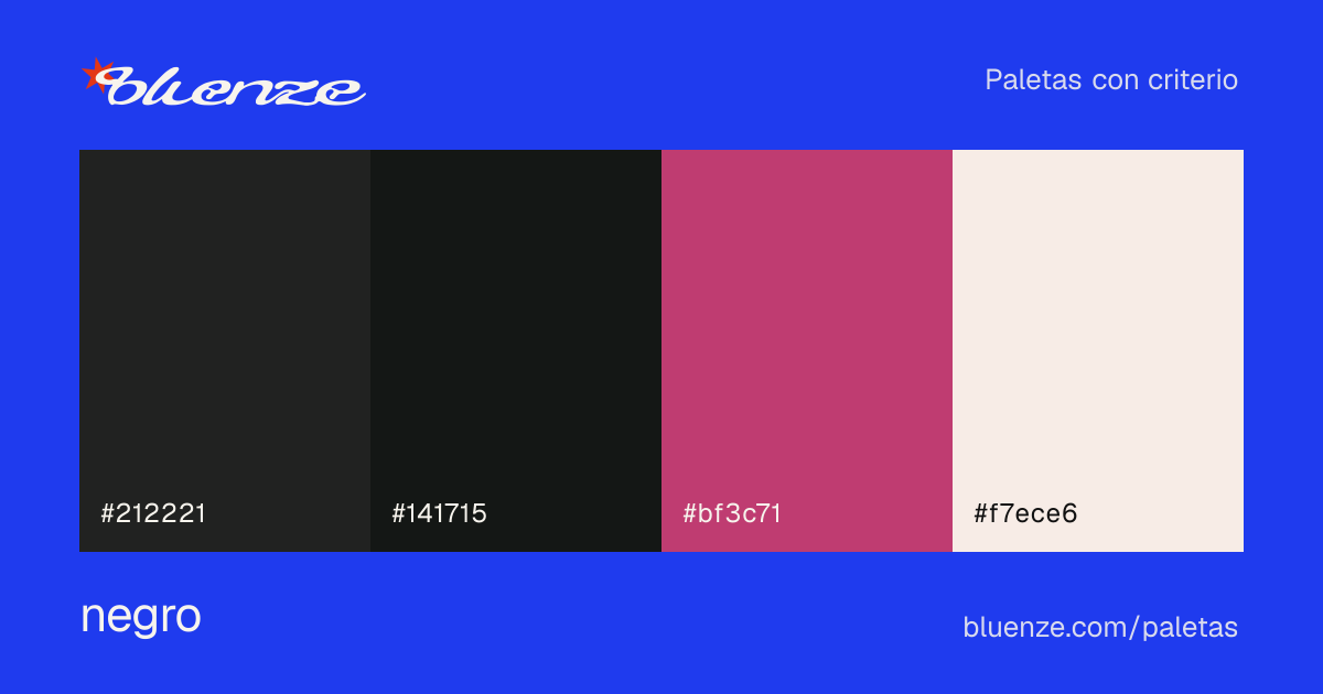 Paleta de colores negro, con sus códigos hex
